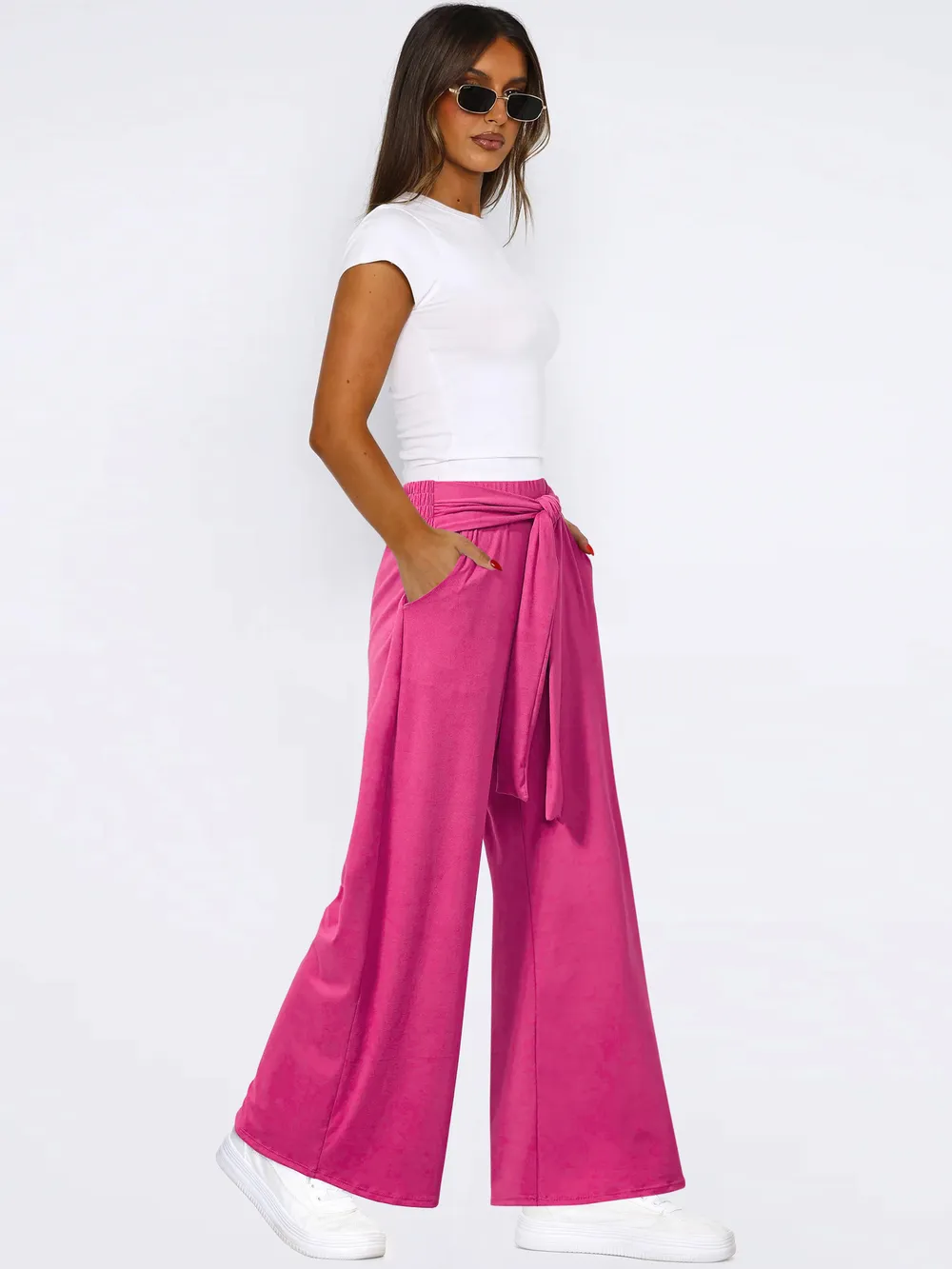 Tied Wide Leg Pants with Pockets, image 10