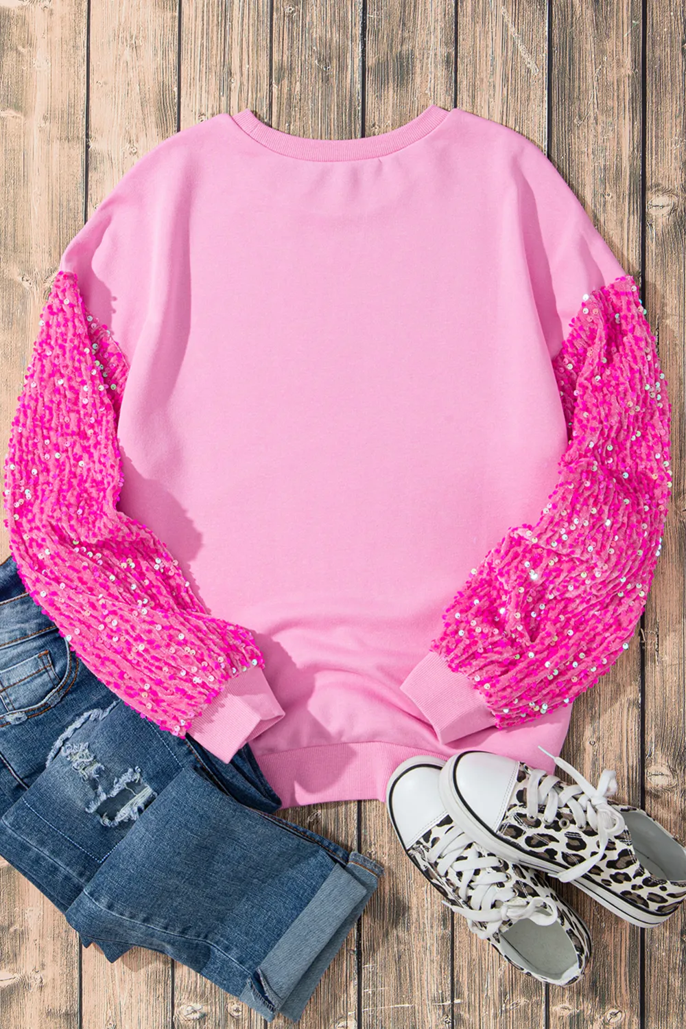 Valentine’s Day Sequin Heart Long Sleeve Sweatshirt, image 2