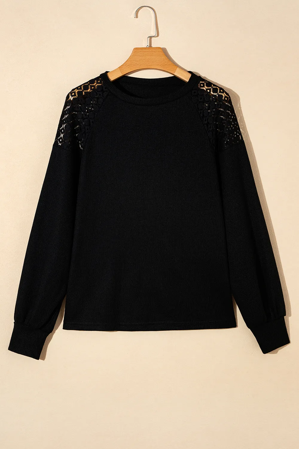 Lace Detail Round Neck Lantern Sleeve Top, image 7