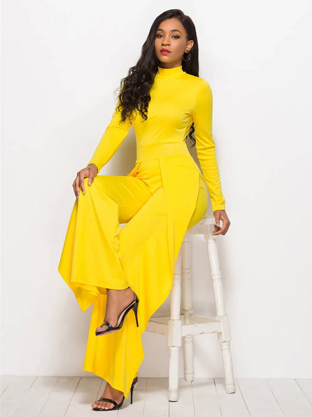Long Sleeve Mock Neck Wide Leg Jumpsuit, image 27