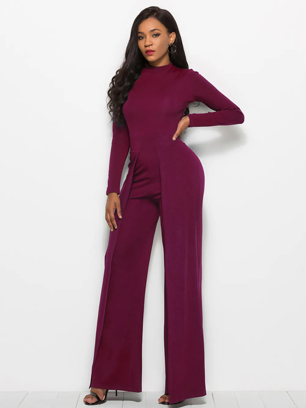 Long Sleeve Mock Neck Wide Leg Jumpsuit, image 28