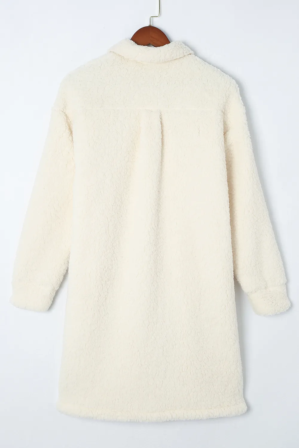 Collared Neck Long Sleeve Longline Teddy Jacket, image 4