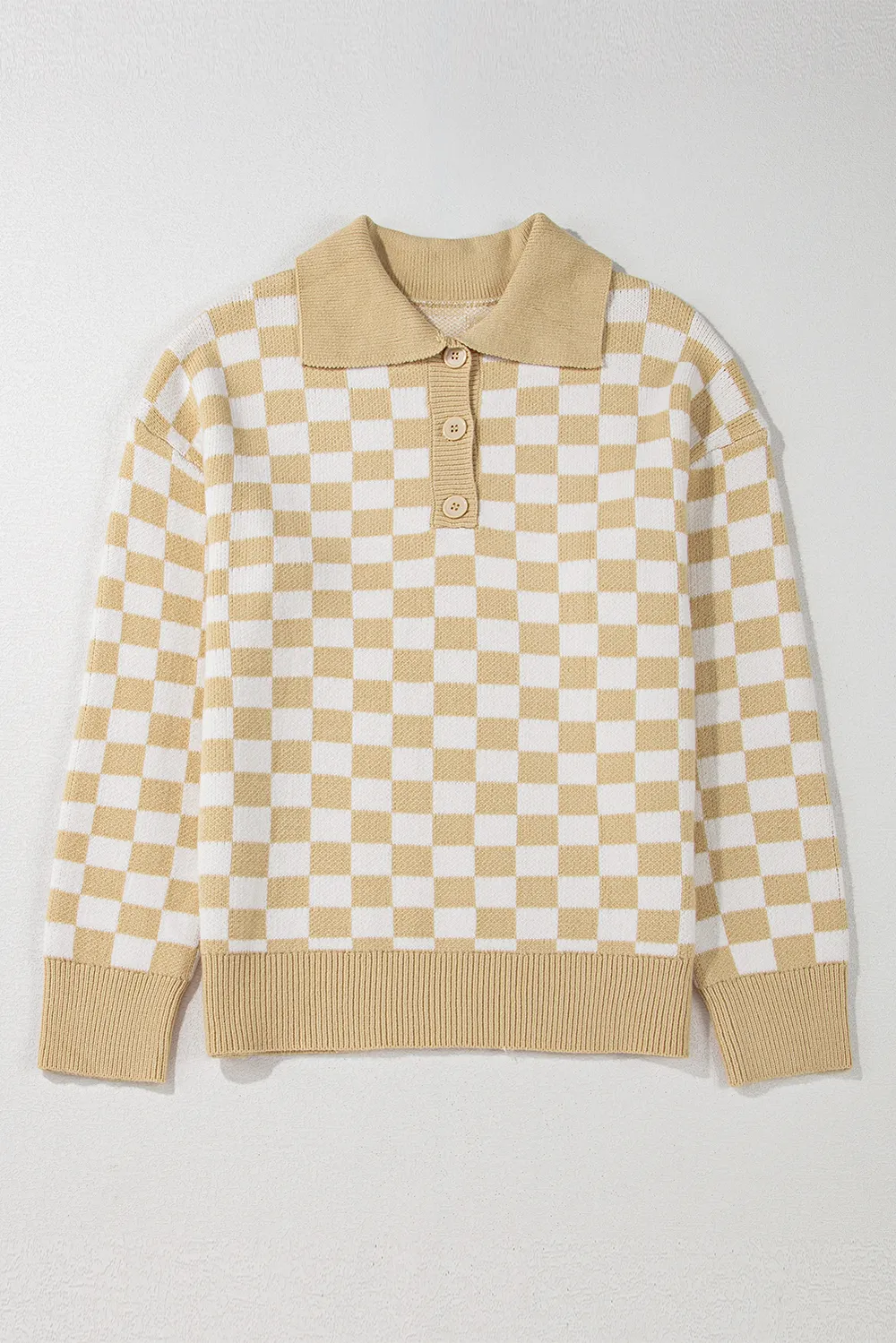 Checkered Collared Neck Long Sleeve Sweater, image 6