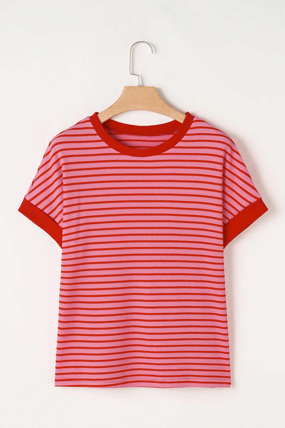 Contrast Striped Round Neck Short Sleeve T-Shirt, image 7