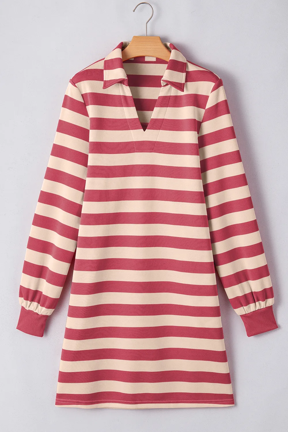 Contrast Striped Johnny Collar Long Sleeve Mini Dress, image 11