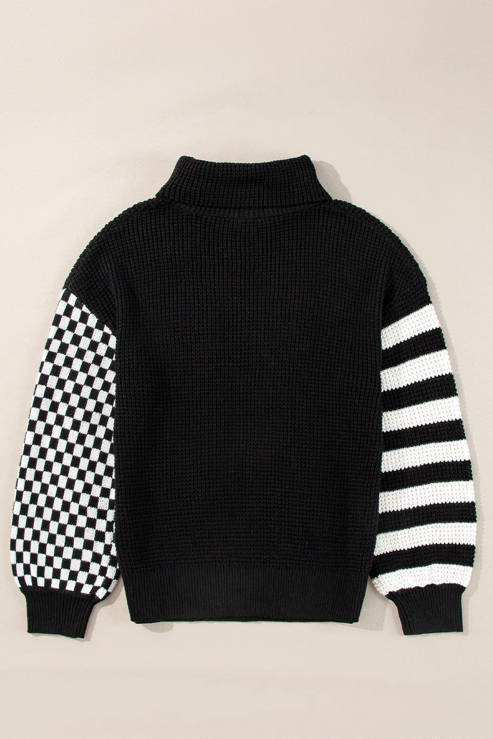 Striped & Checkered Turtleneck Dropped Shoulder Sweater, image 6