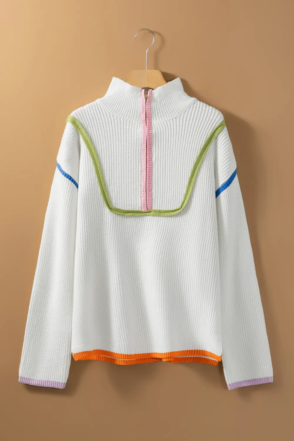 Contrast Half Zip Drop Shoulder Sweater, image 8