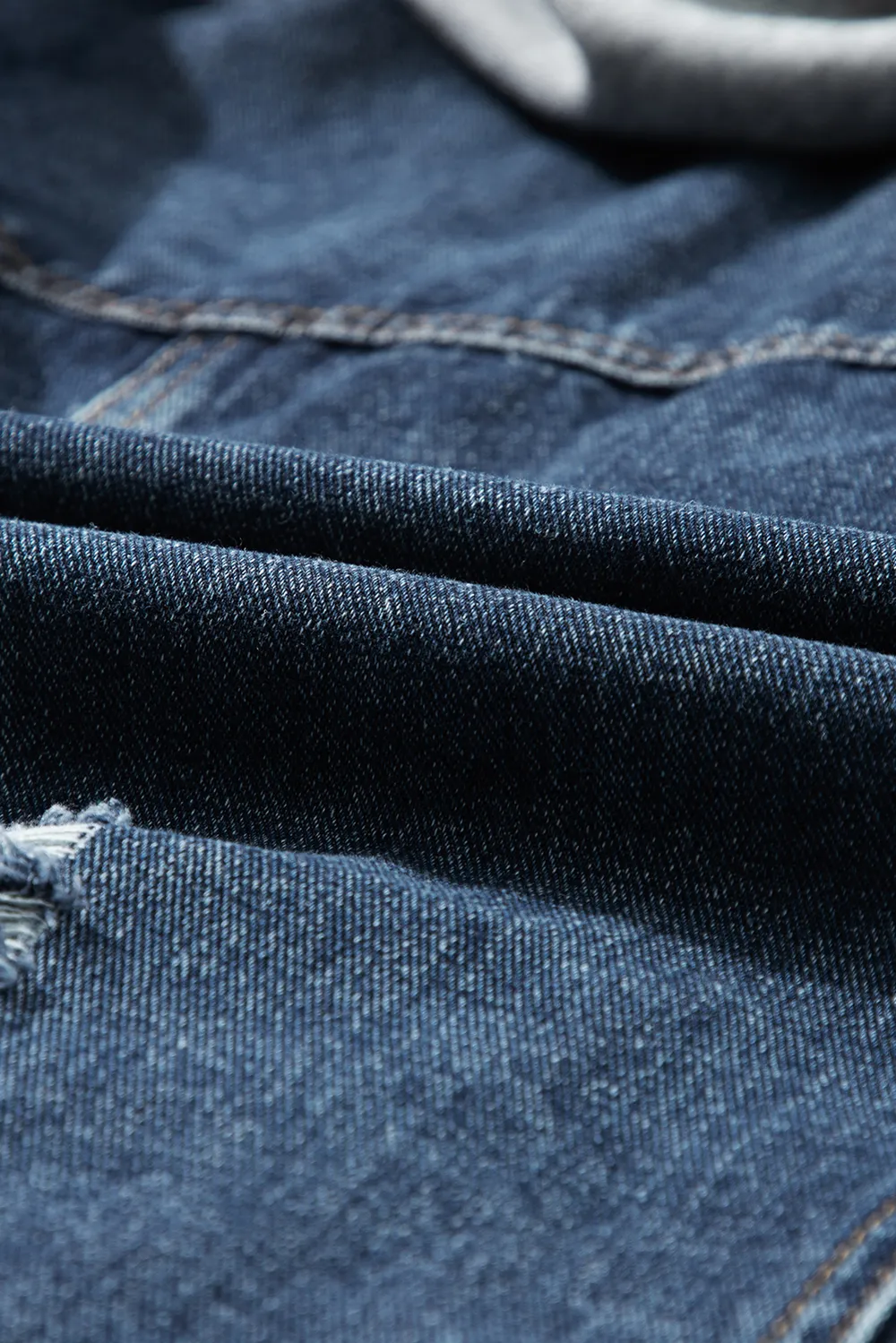 Fake Two-Piece Hooded Zip-Up Denim Jacket, image 8