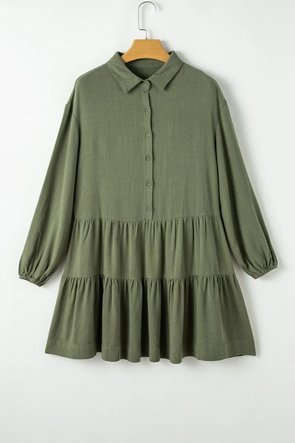 Tiered Collared Neck Balloon Sleeve Shirt Dress, image 13