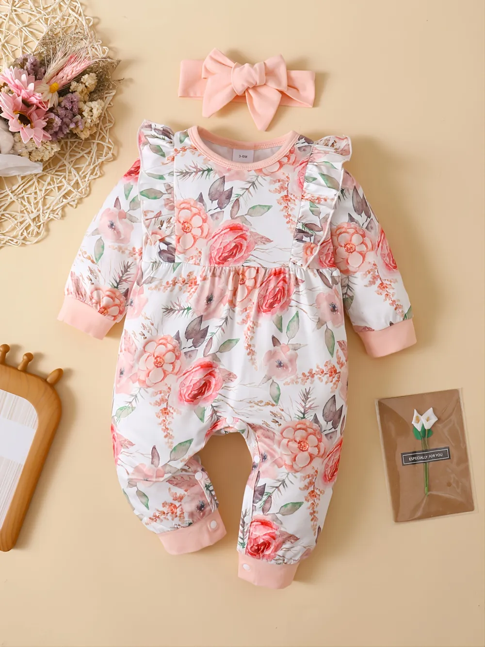 Ruffled Floral Round Neck Jumpsuit with Headband, image 7