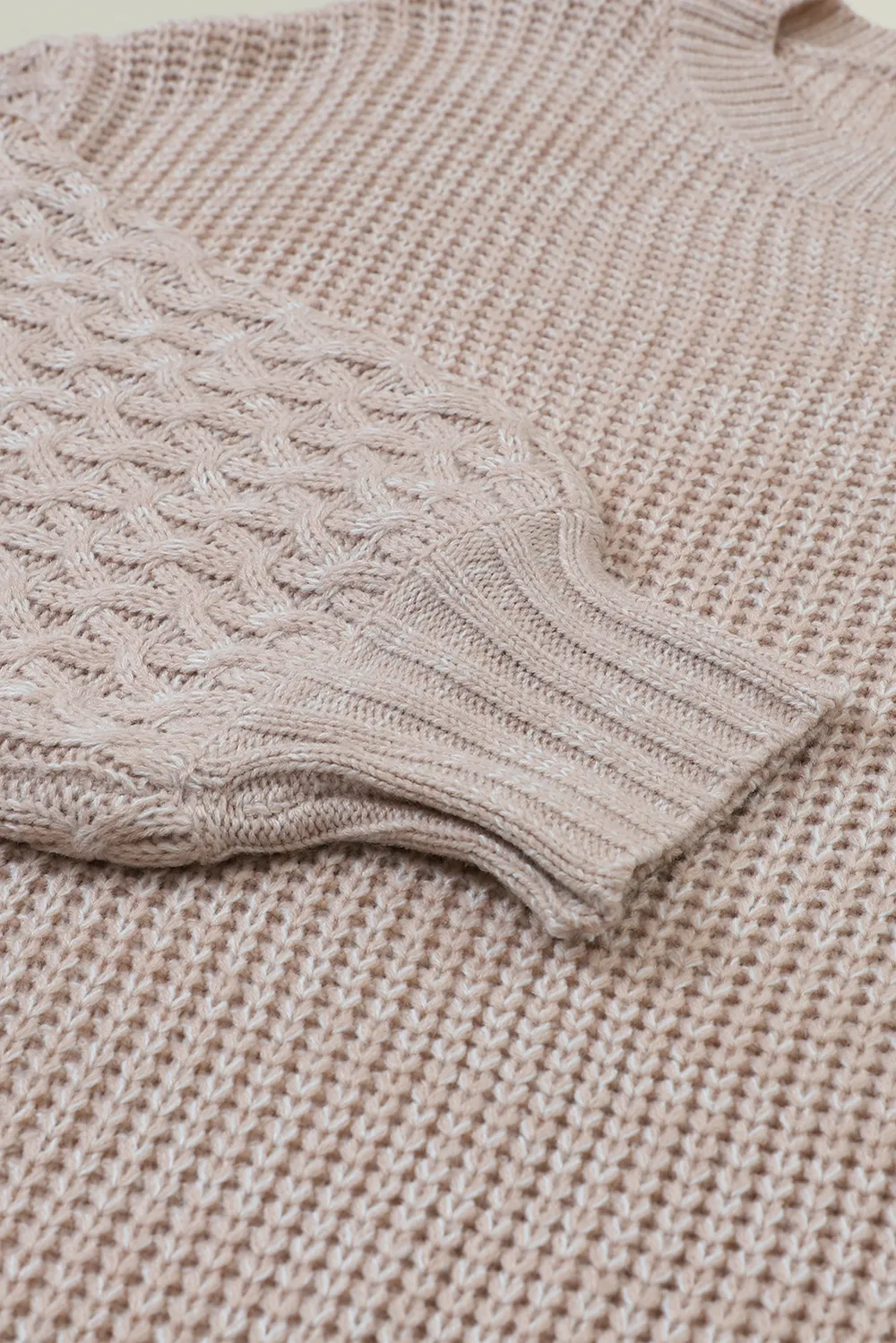 Cable-Knit Round Neck Dropped Shoulder Sweater, image 5
