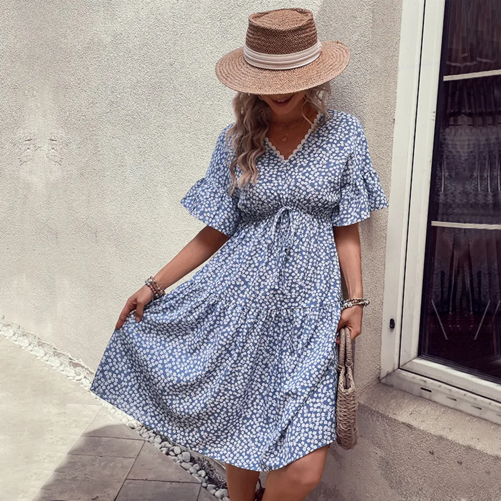 Floral Flounce Sleeve V-Neck Dress, image 5