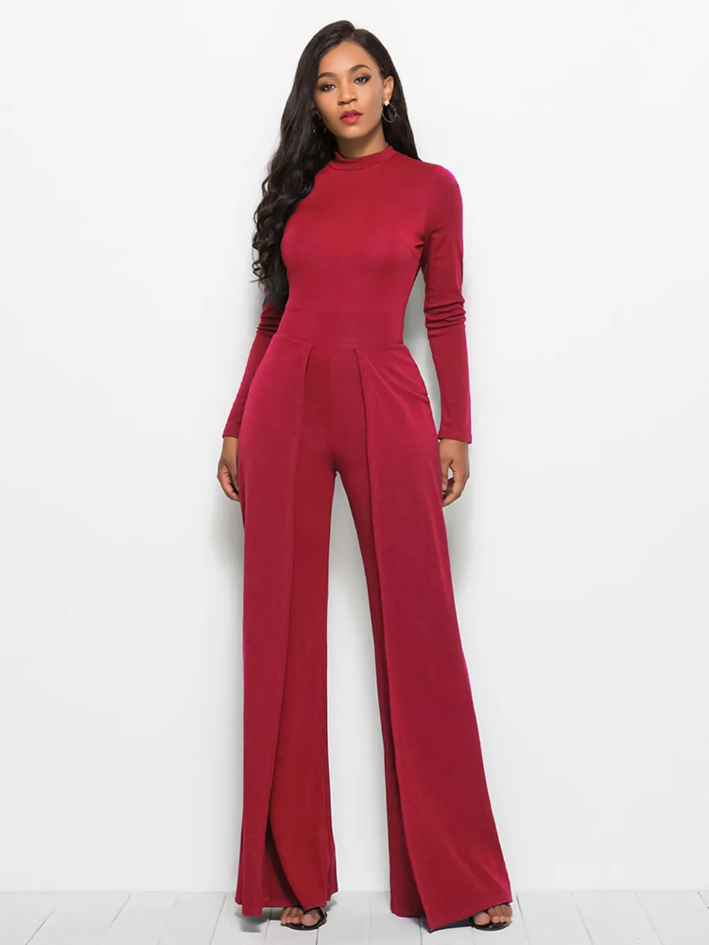Long Sleeve Mock Neck Wide Leg Jumpsuit, image 29