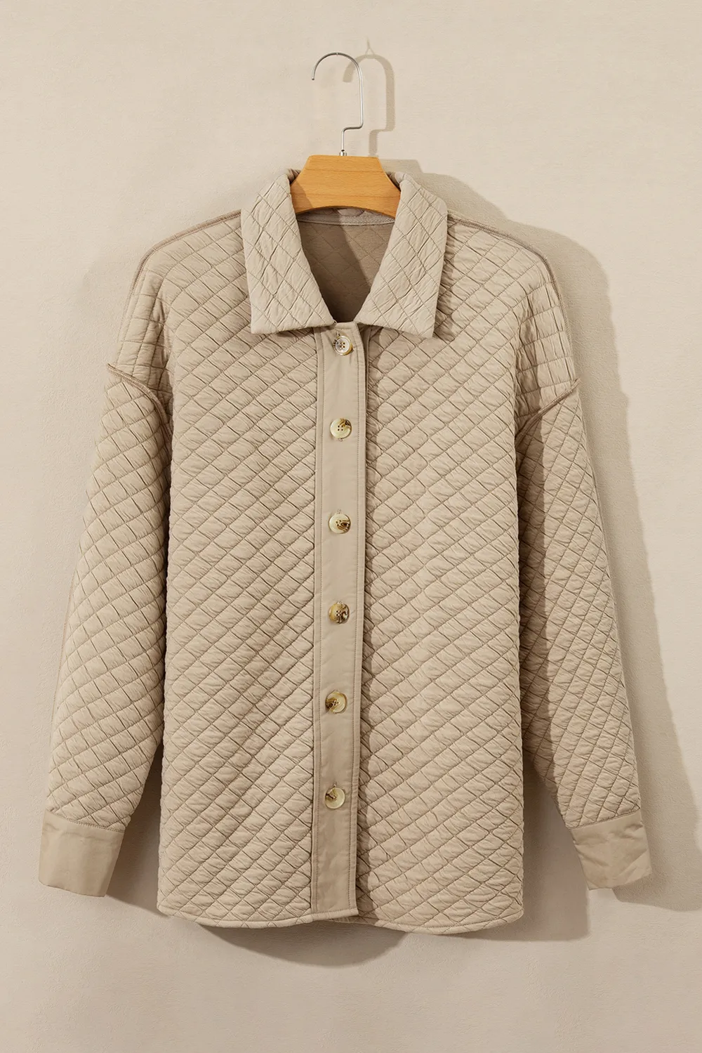 Exposed Seam Collared Neck Button Up Shacket, image 8
