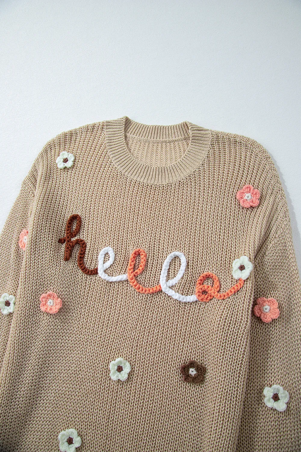 HELLO Flower Round Neck Long Sleeve Sweater, image 10