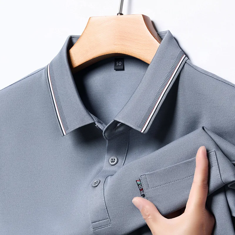 Men's Plus Size Classic Business Casual Striped Collar Polo Shirt, image 12