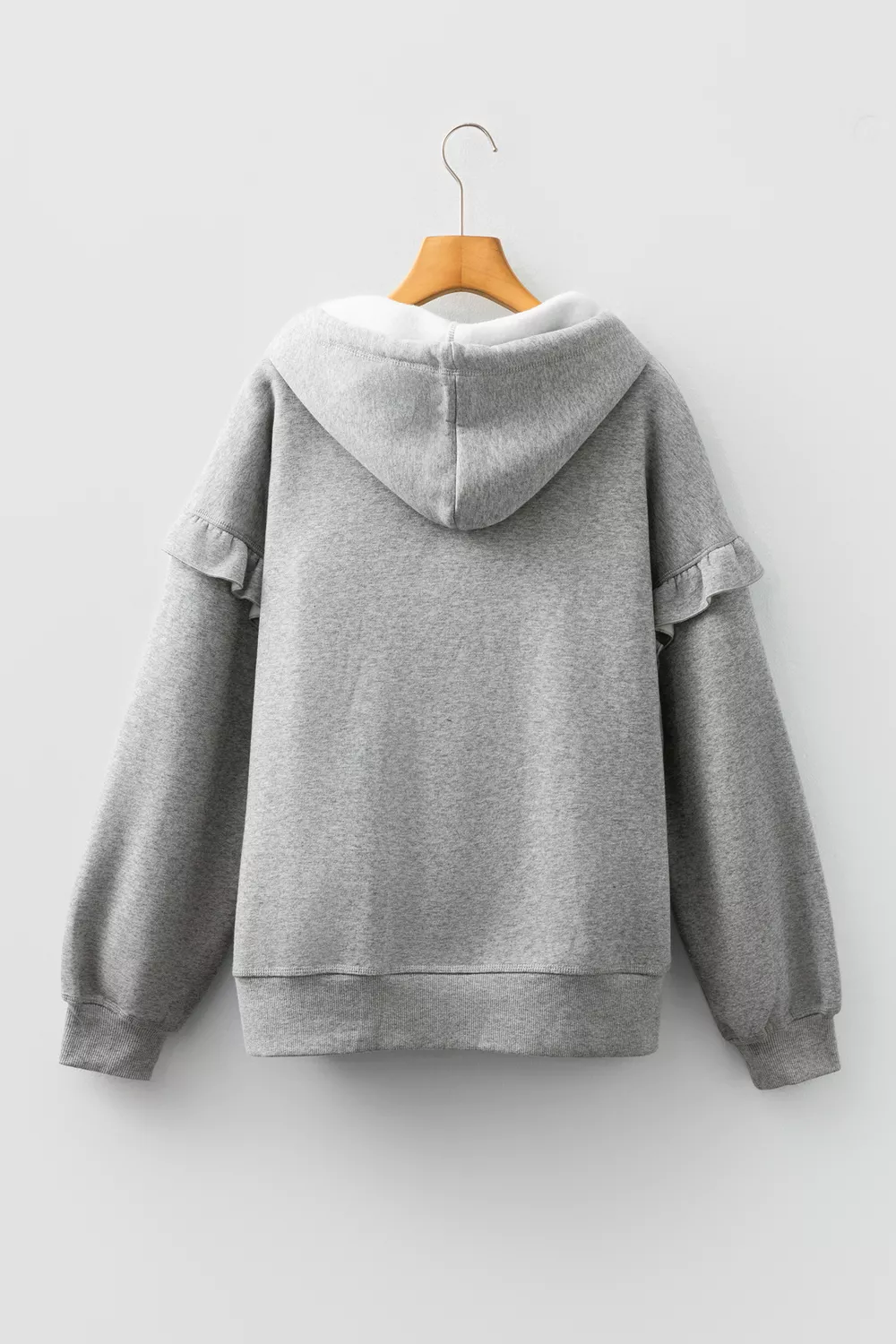 Contrast Rope Drawstring Ruffle Trim Drop Shoulder Baggy Hoodie, image 4