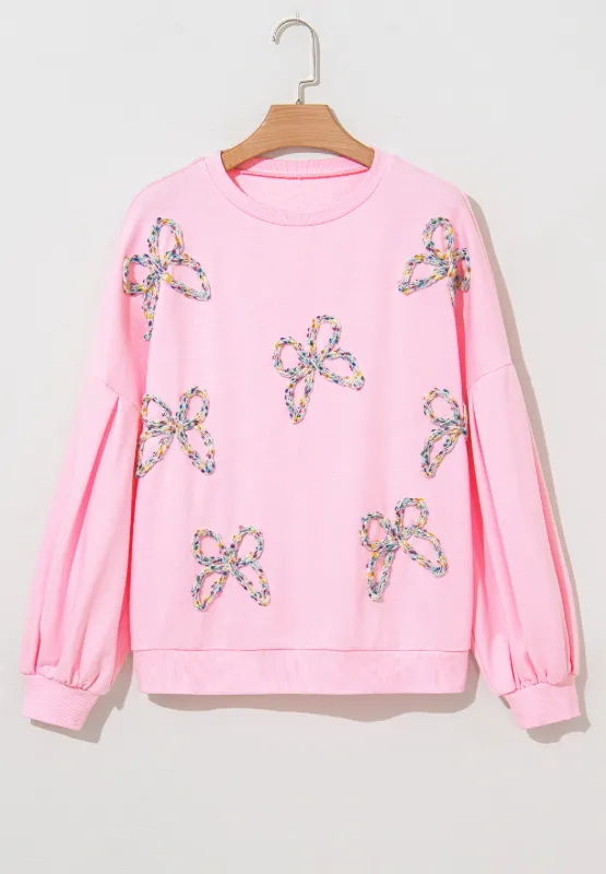 Bow Round Neck Long Sleeve Sweatshirt, image 4