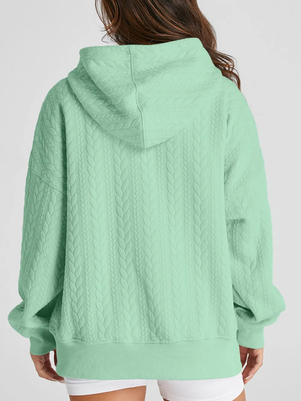 Drawstring Textured Baggy Solid Hoodie, image 2