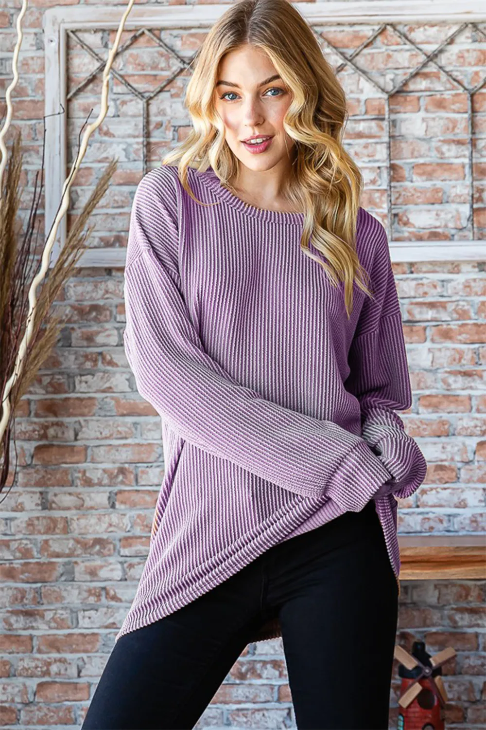 Full Size Round Neck Dropped Shoulder Blouse, image 5