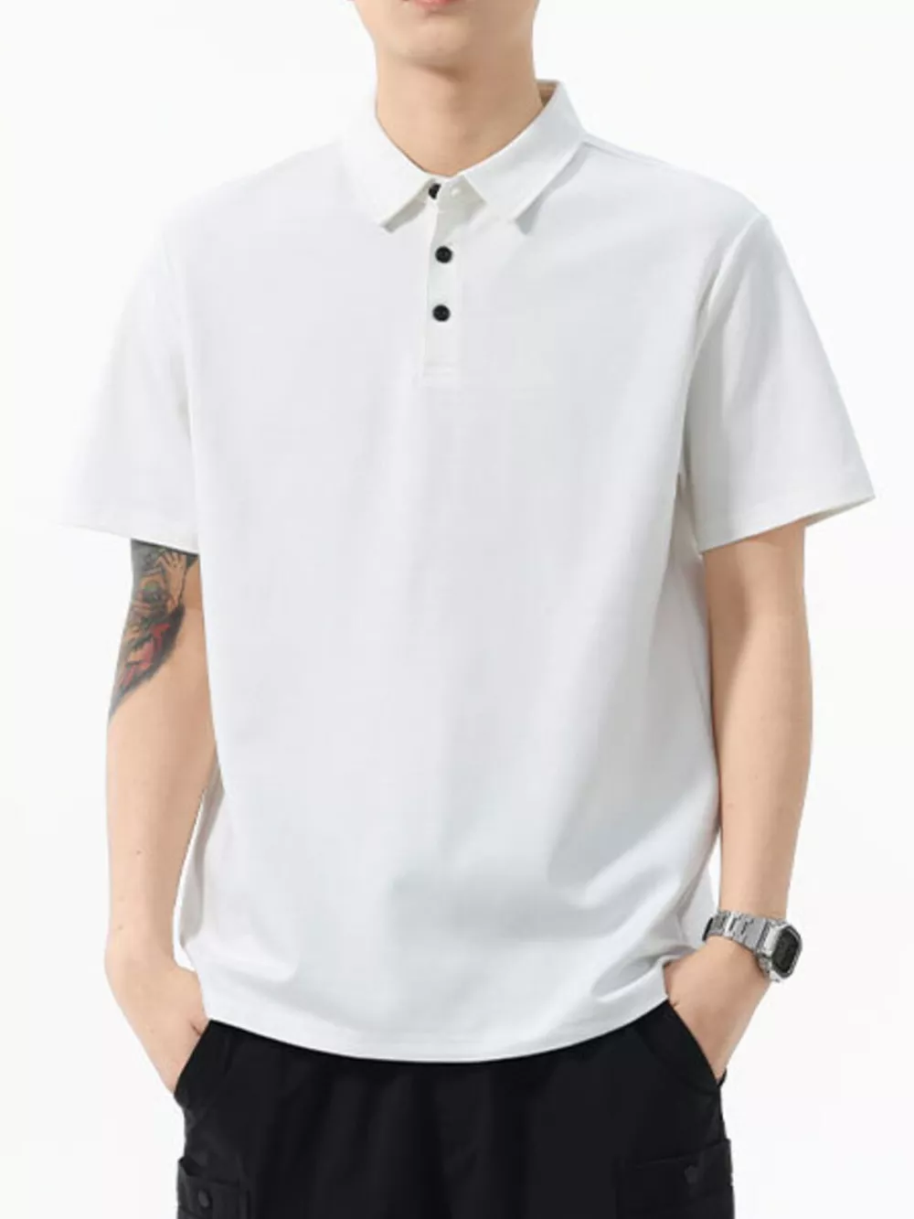 Men's Full Size Button Detail Short Sleeve Polo Plus Size, image 2