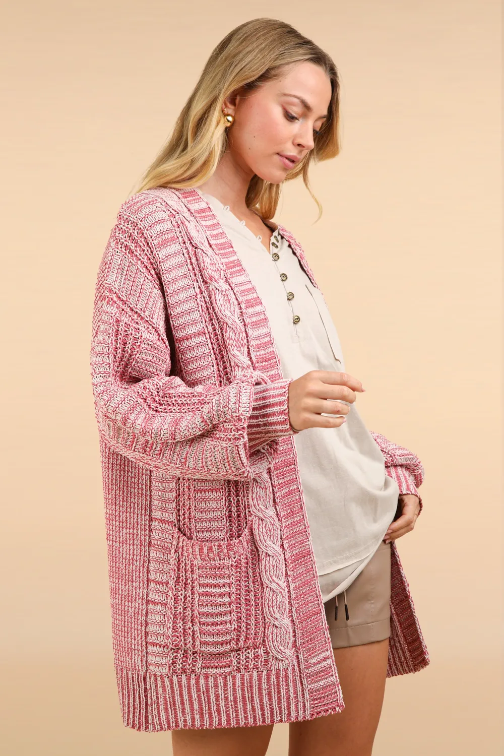 Cable Knit Open Front Cardigan, image 5