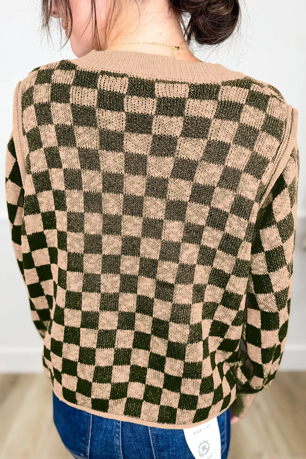Multicolour Drop Shoulder Plaid Knit Long Sleeve Sweater, image 4