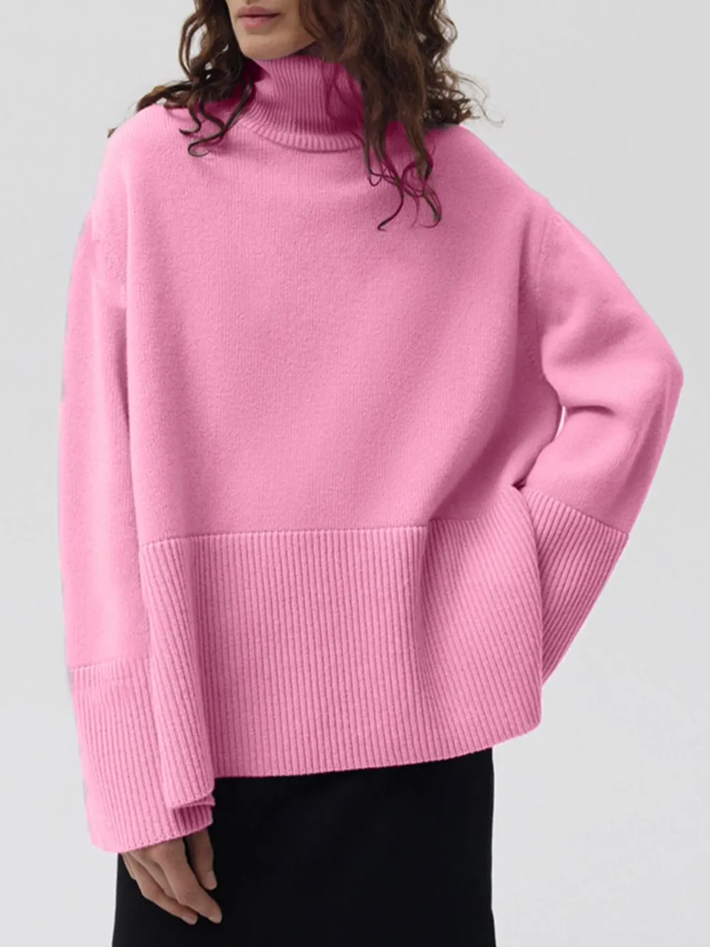 Side Slit Turtleneck Drop Shoulder Sweater, image 11