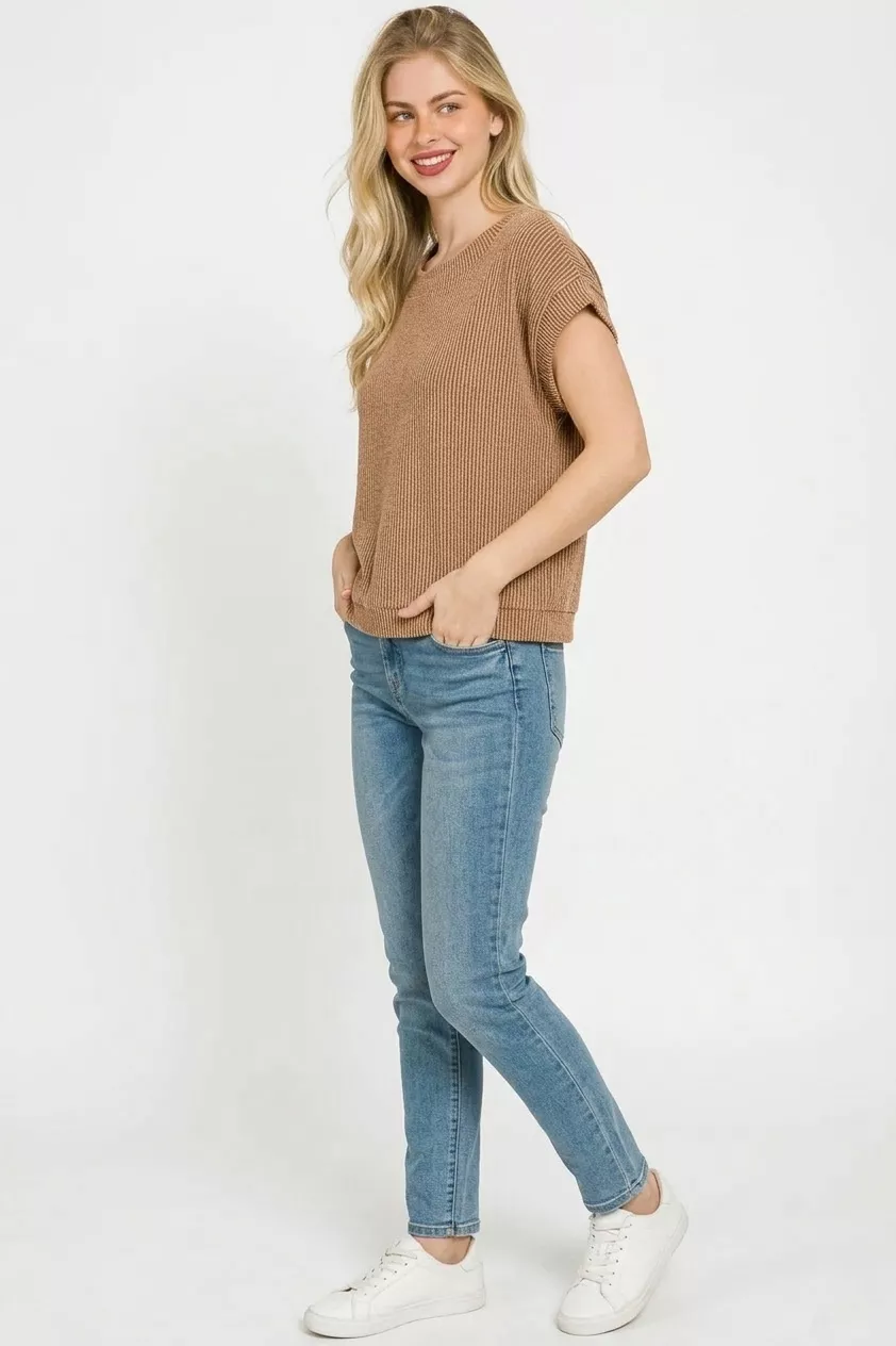 Raised Rib Cap Sleeve Top, image 2