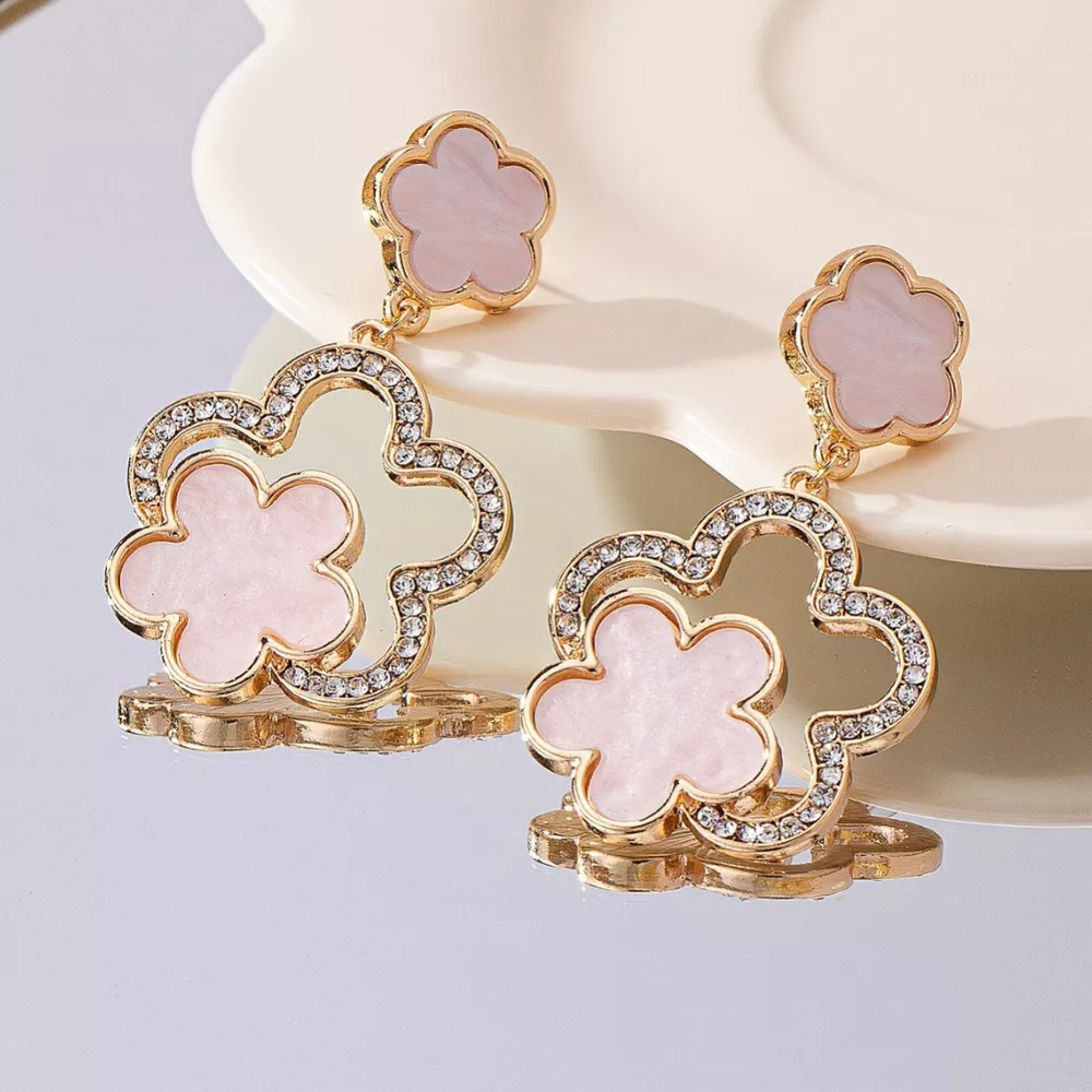 Lucky Clover Dangle Earrings with Rhinestone Accents, image 2
