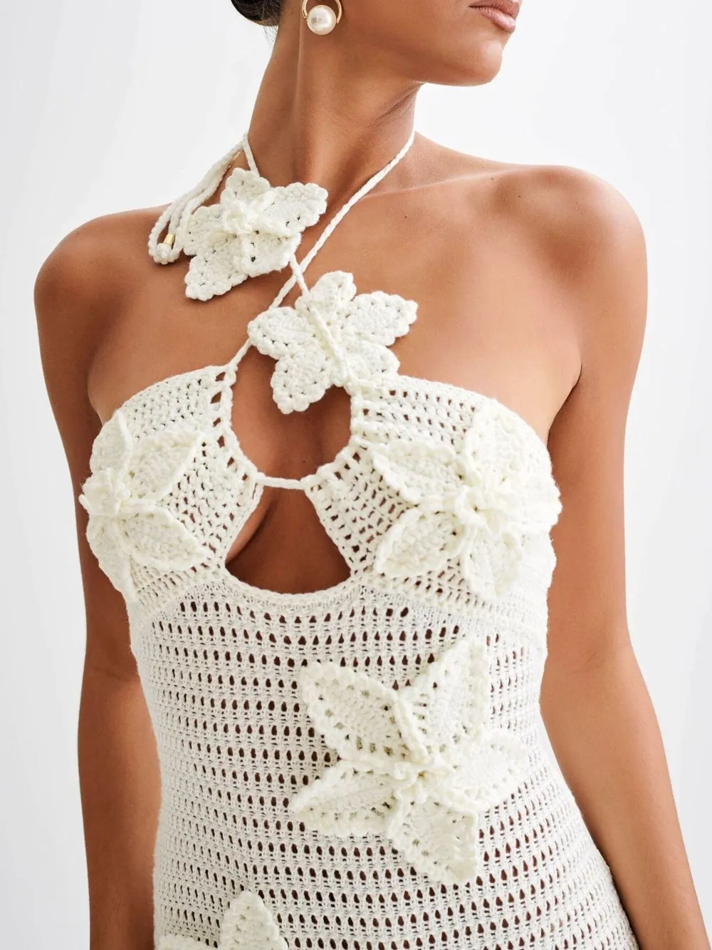 Crochet Floral Halter Knit Cover Up Dress, image 11