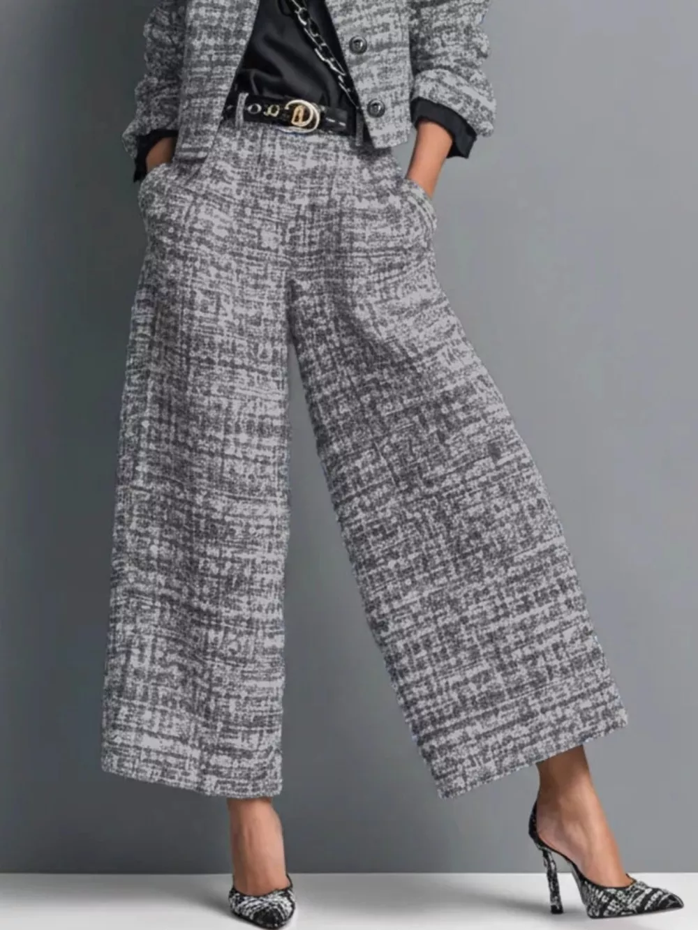 Full Size Tweed Cropped Jacket and Wide-Leg Pants Two-Piece Set Plus Size, image 7