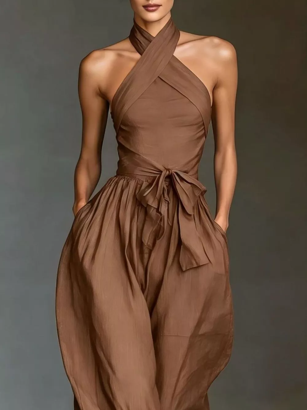 Halter Neck Wide-Leg Jumpsuit with Waist-Tie Detail, image 21