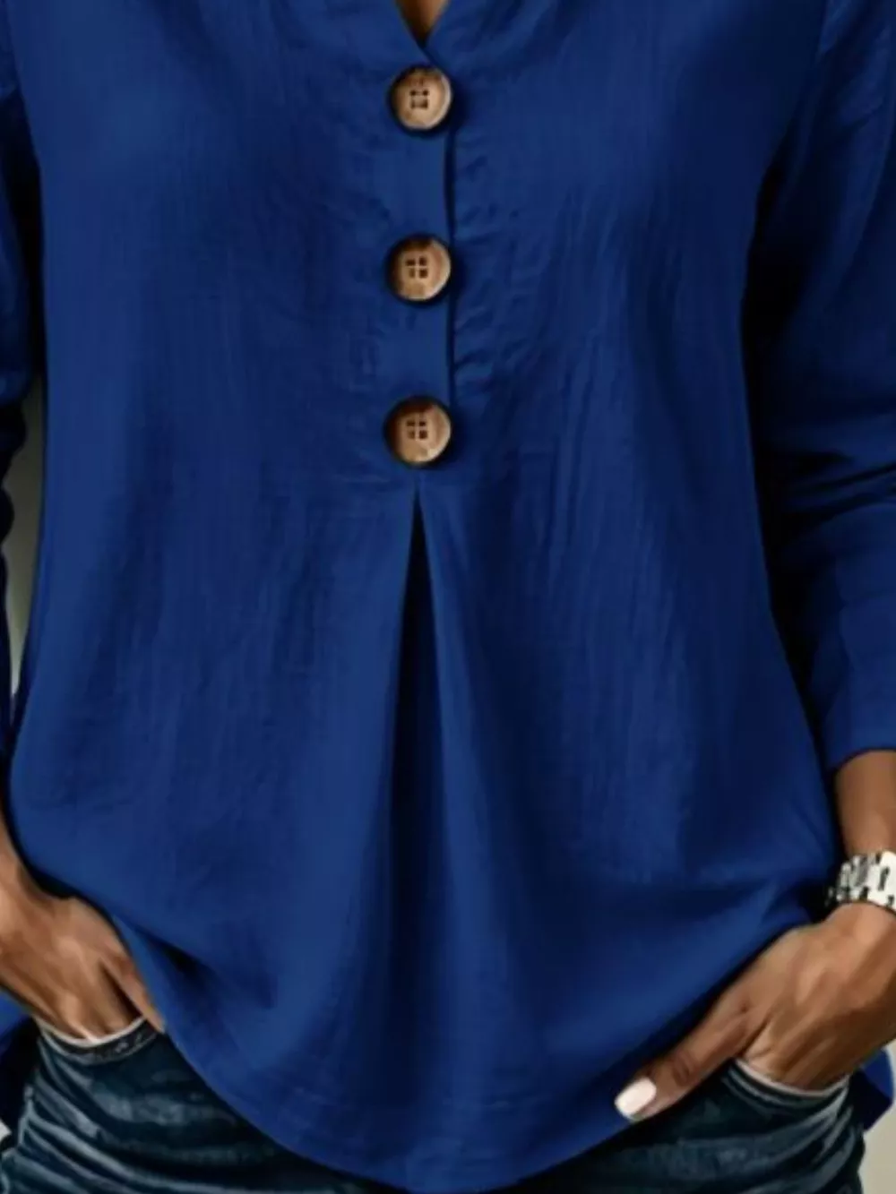 Full Size Button Detail Long Sleeve Blouse Plus Size, image 21