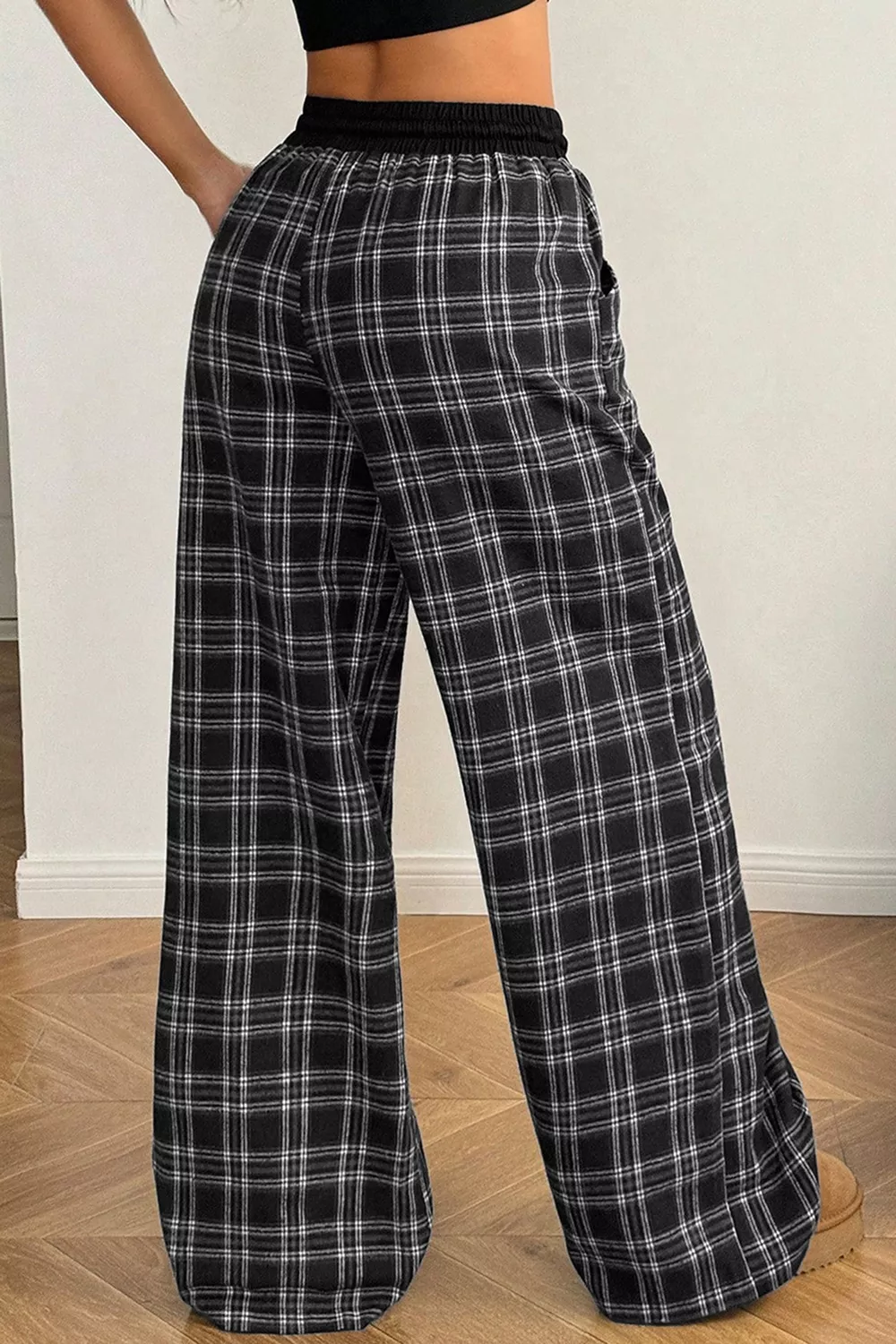 Plaid Wide-Leg Drawstring Pants, image 3
