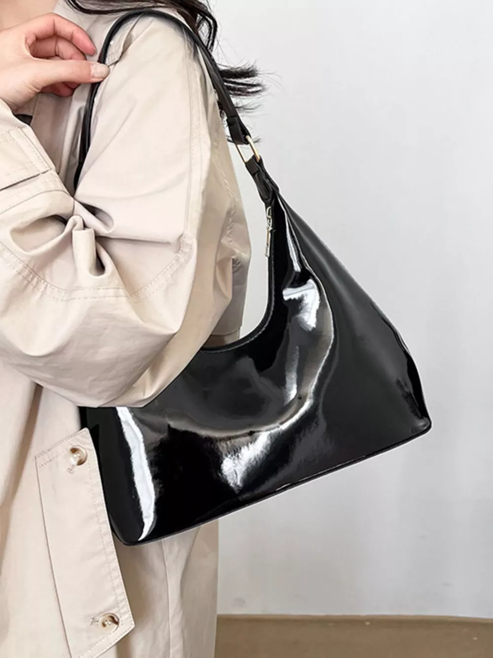 Solid Color Leather Shoulder Bag, image 3