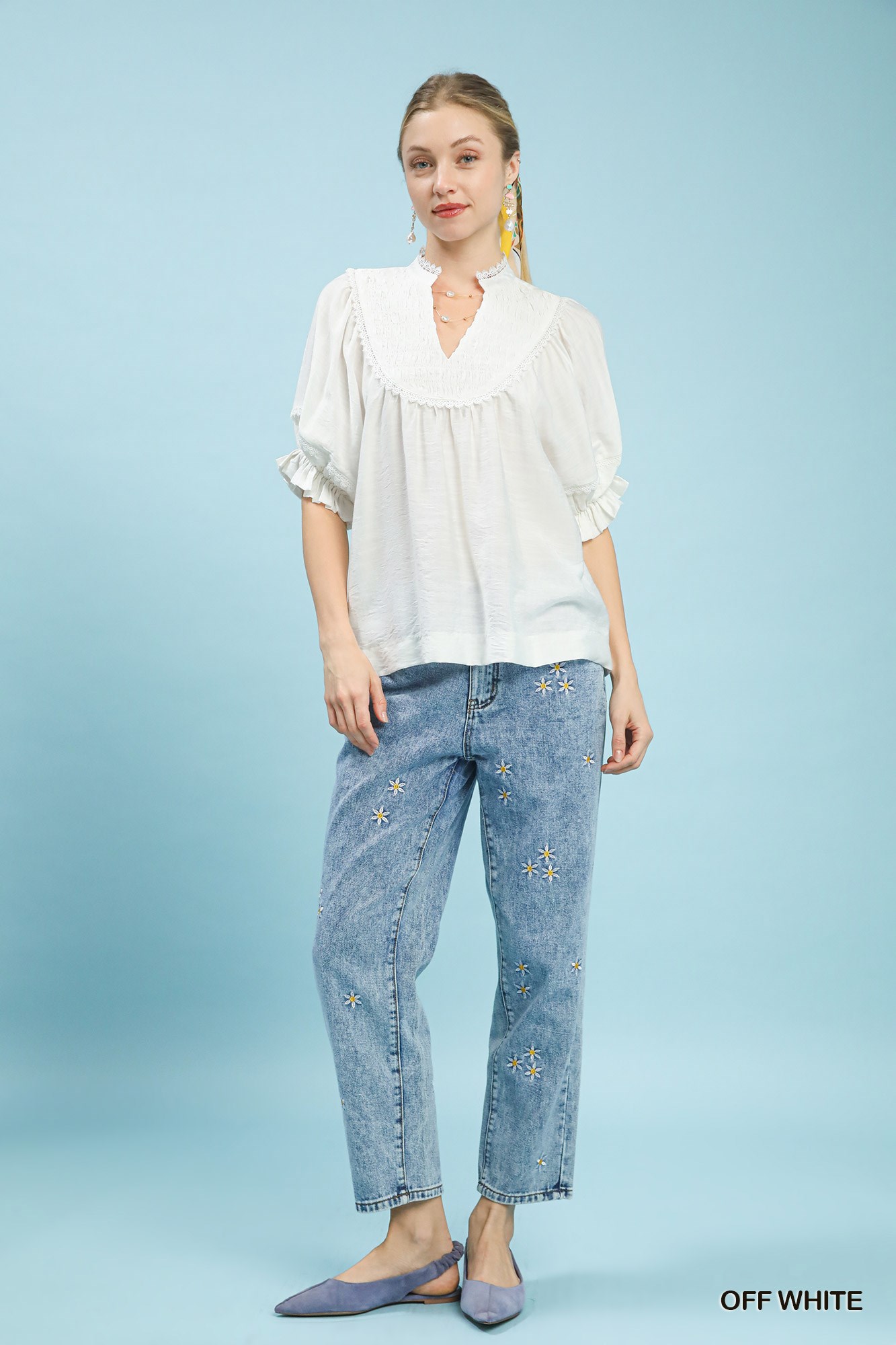 Smocked Yoke Blouse with Ruffle Sleeves, image 5