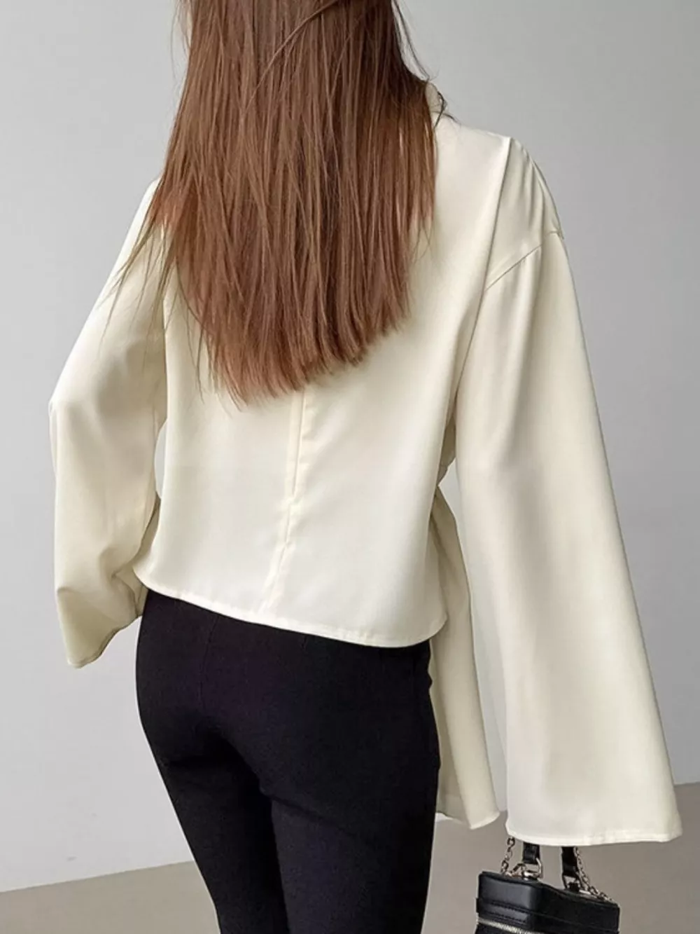 Ruched Mock Neck Long Sleeve Blosue, image 6