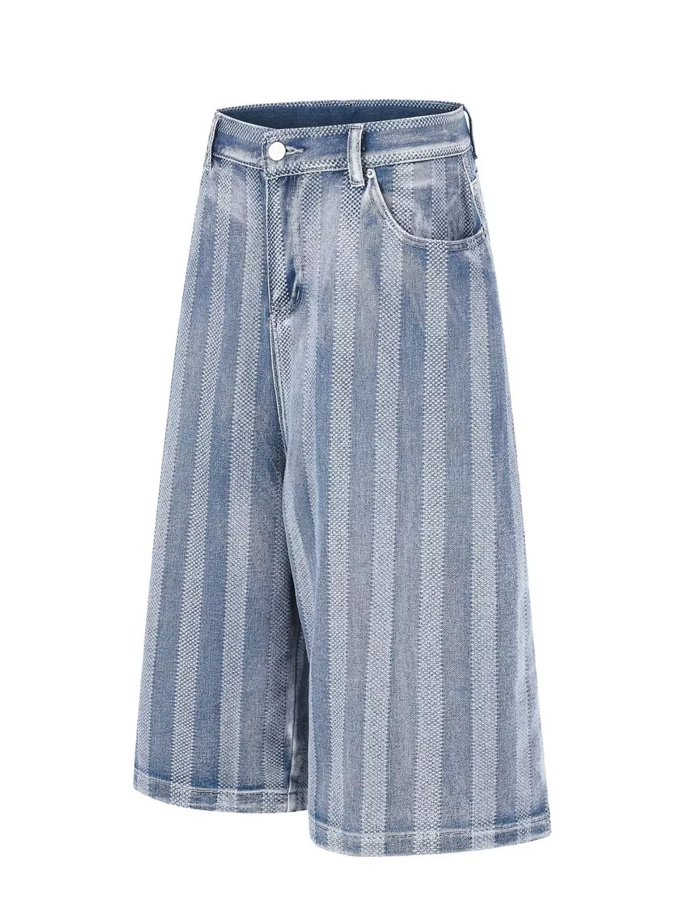 Men's Stripe Wide Leg Denim Capris, image 2