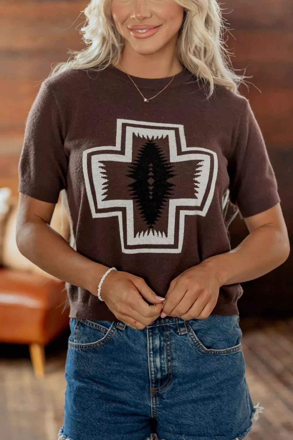 Western Graphic Short Sleeve Knit Casual Sweater, image 3