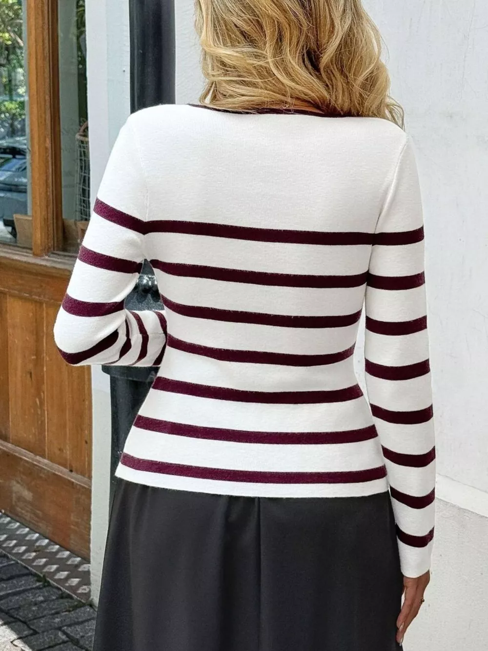 Striped Button-Up Knit Cardigan, image 12