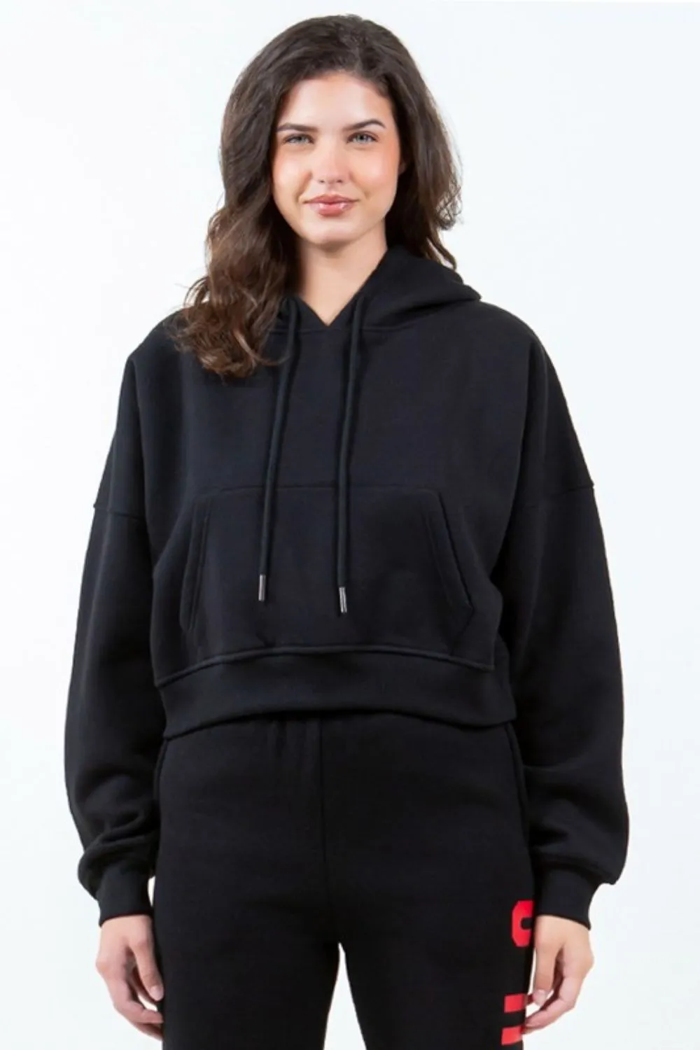 Letter Graphic Long Sleeve Drawstring Cropped Hoodie, image 2