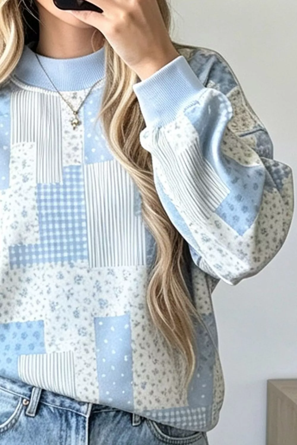 Vintage Patchwork Print Dropped Shoulder Sweatshirt, image 6
