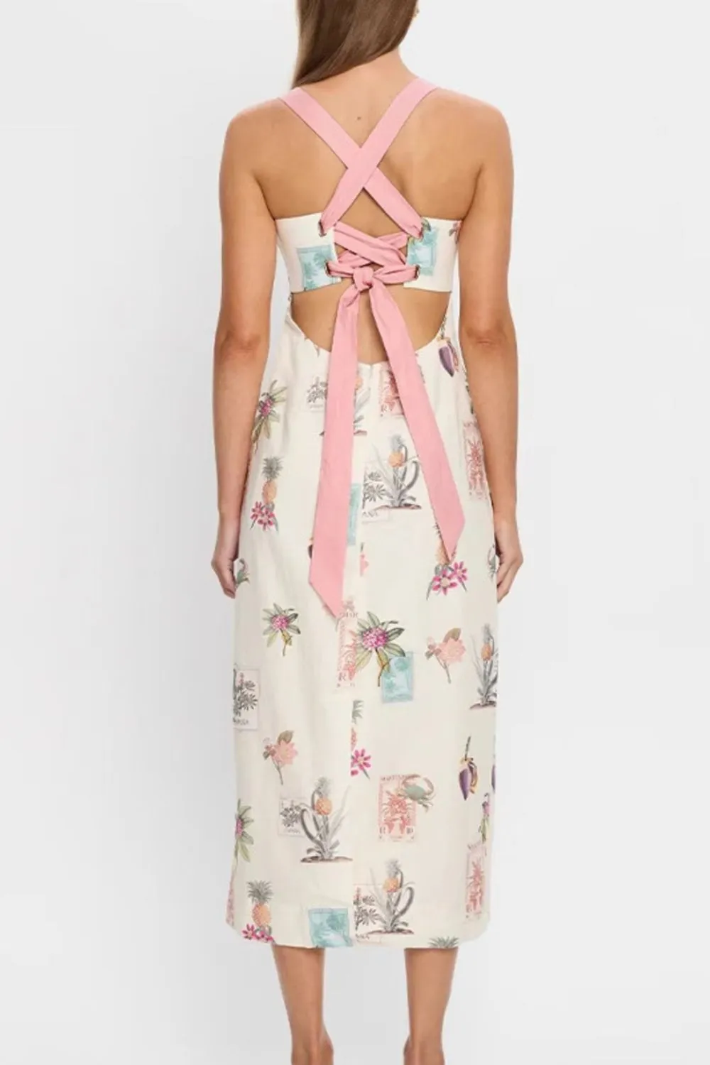 Printed Square Neck Summer Midi Dress, image 3
