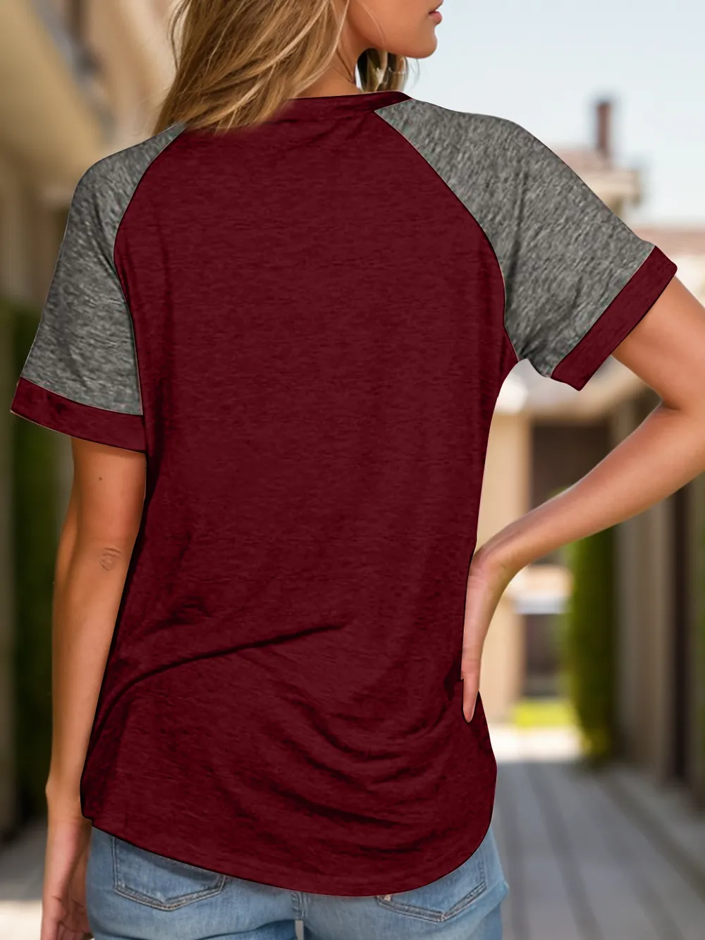 Full Size Contrast Round Neck Short Sleeve T-Shirt, image 8