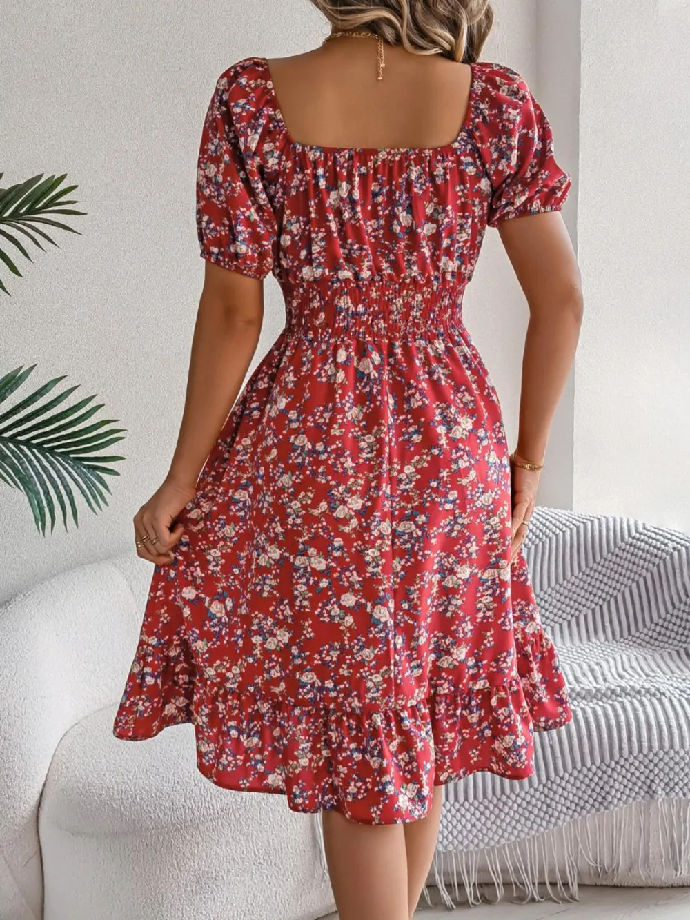 Ruffled Hem Floral Puff Sleeve Dress, image 2