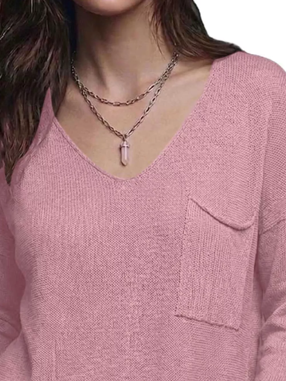 V-Neck Chest Pocket Knit Top, image 14