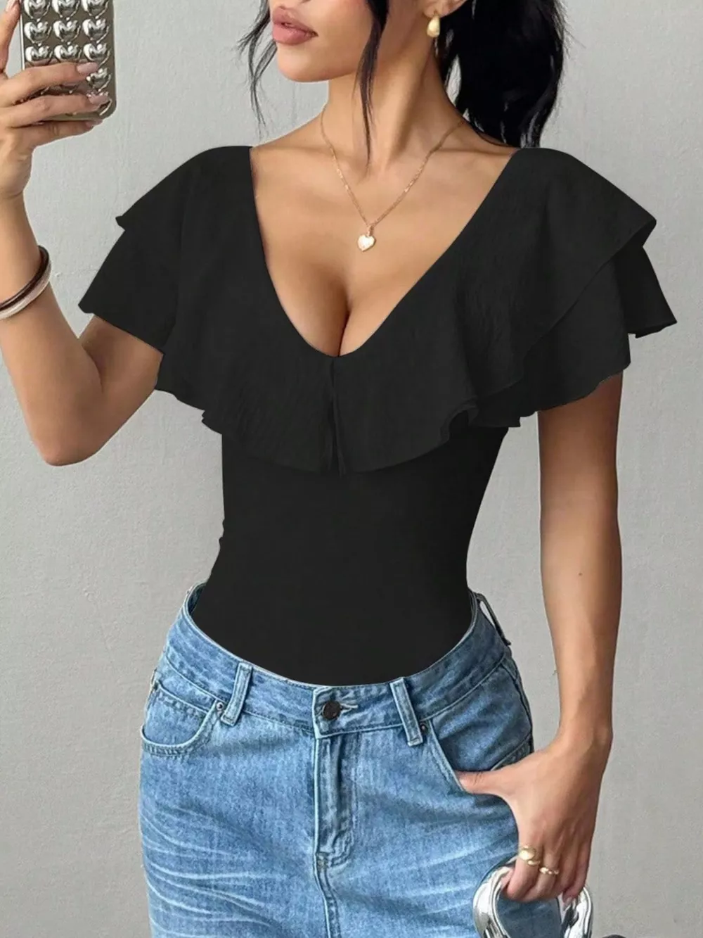 Ruffle Trim V-Neck Bodysuit, image 10