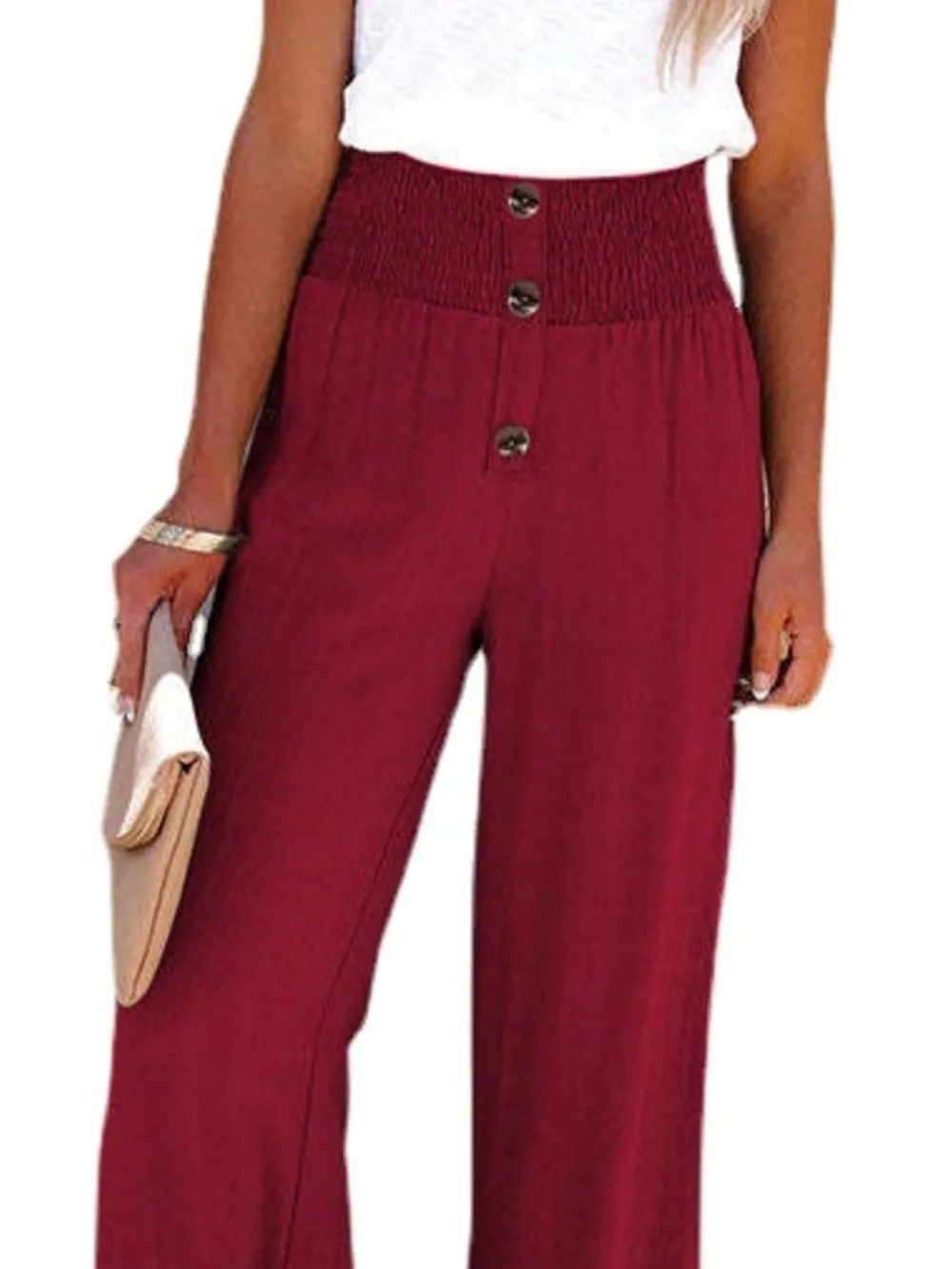 Full Size High-Waisted Textured Wide Leg Pants Plus Size, image 2