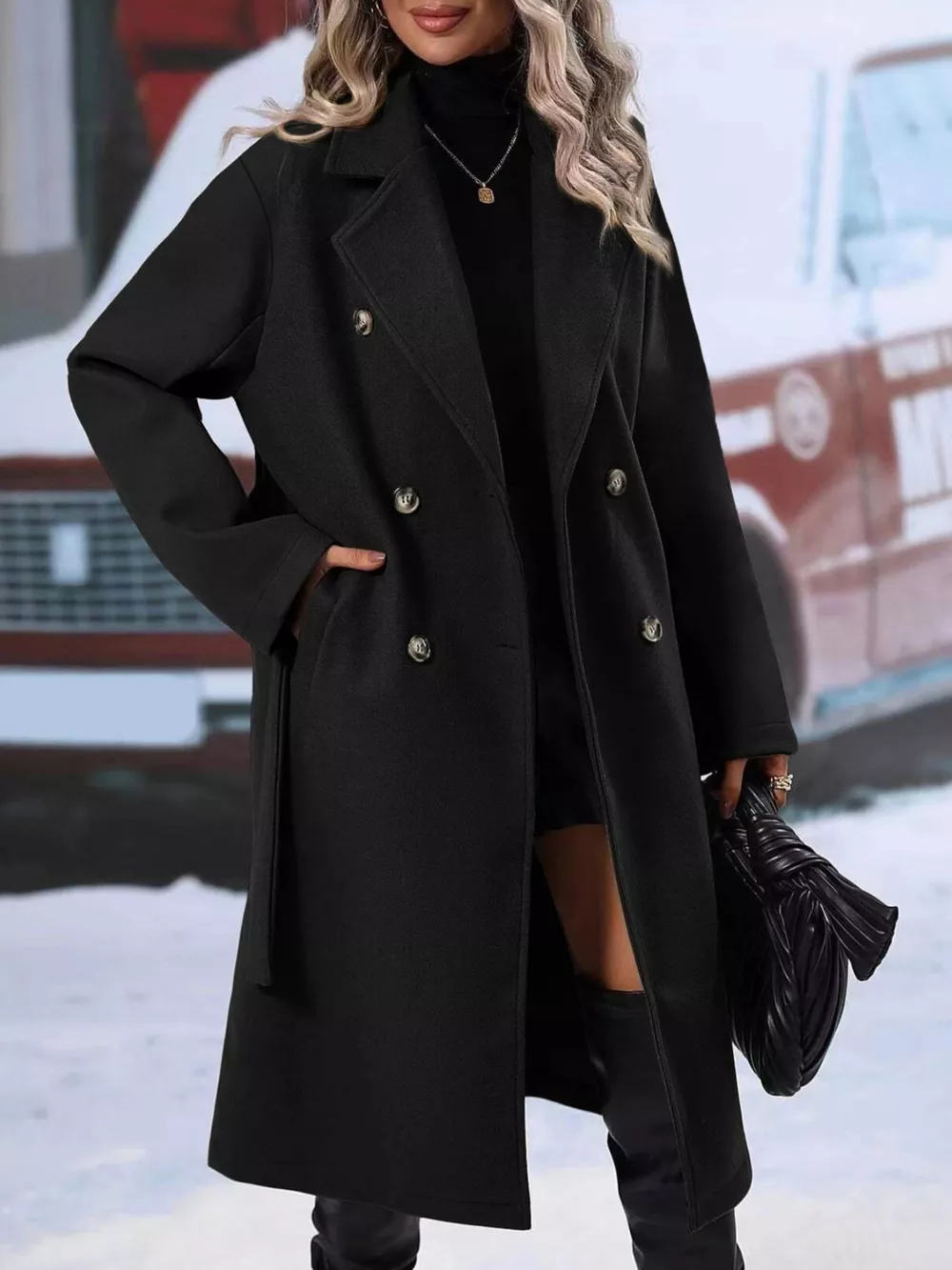 Double-Breasted Tie Waist Coat, image 3